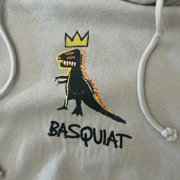 Jean Michel Basquiat Mens XL Sweatshirt Dinosaur Hoodie Streetwear Embroidered - Picture 9 of 11